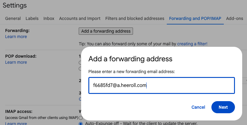 Gmail forwarding