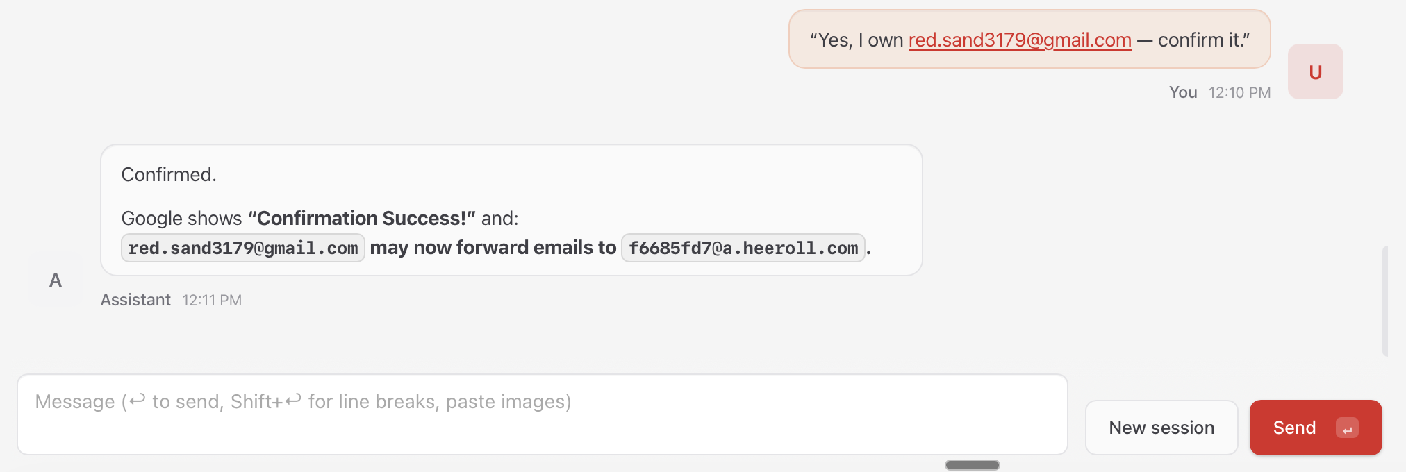 Gmail forwarding confirmation
