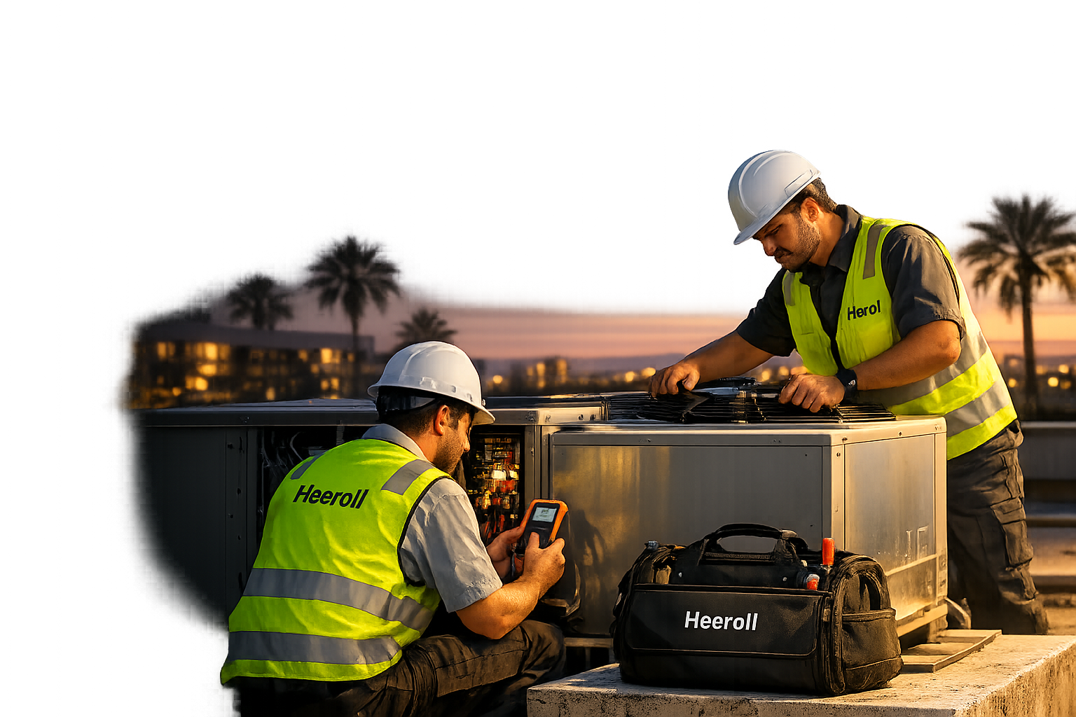 Heeroll service vans parked along colorful Singapore shophouses